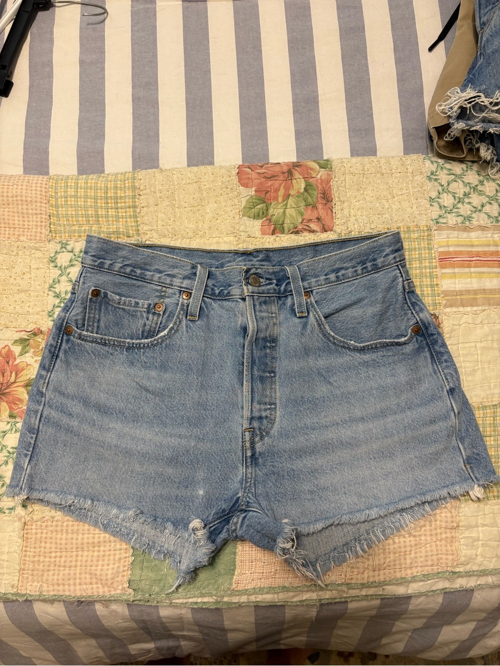 Levi's Light Blue Distressed Denim Cutoff Shorts